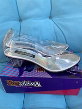 CLEAR ACRYLIC CINDERELLA  LOW HEEL SLIP ON SHOES 8