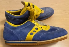 NOS Spot-Bilt Blue Yellow Suede Running Shoes Sz 4 Vintage Rare NEW 80’s Tennis