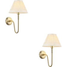 Image of 2 PACK Indoor Antique Brass Plate Wall Light Ivory Silk Shade 10W LED E27