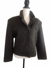 Vtg Charles Klein Womens Cropped Jacket 12 Large Wool Tweed Check Plaid Brown