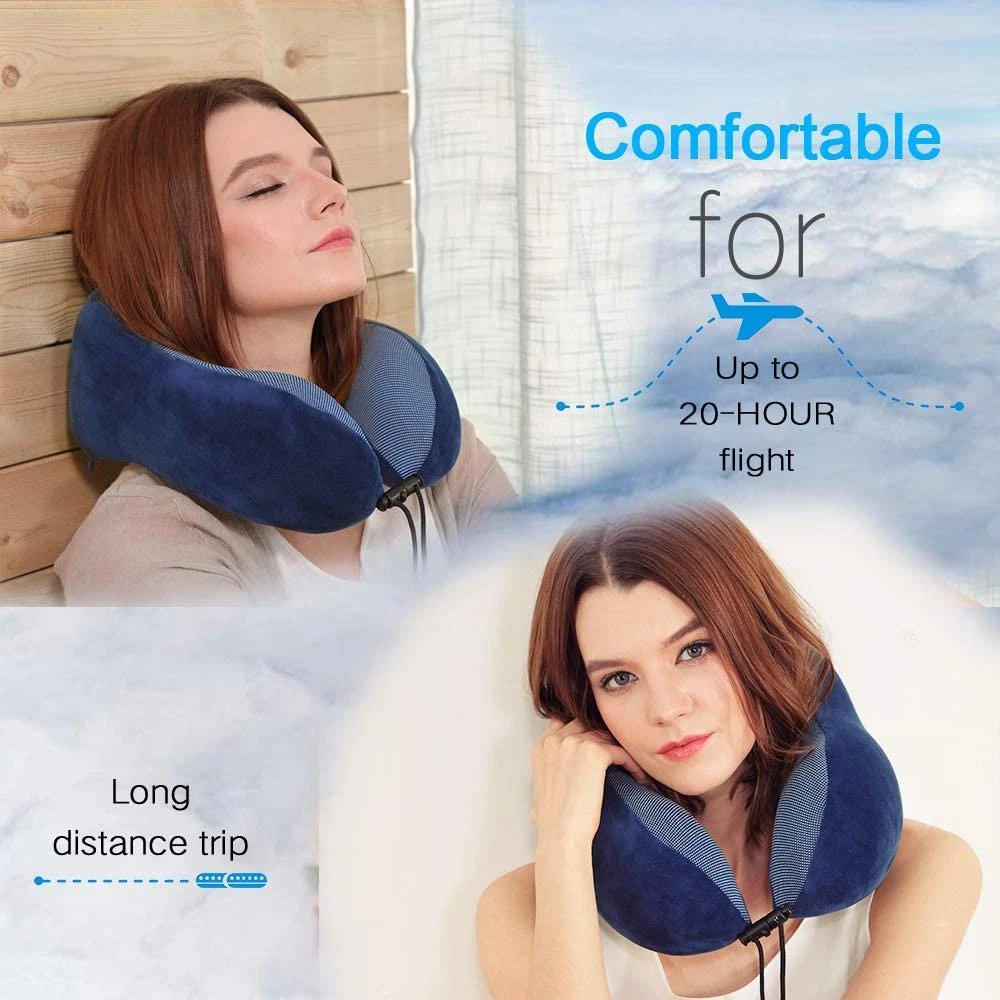 Best Memory Foam Travel Neck Pillow for Head Support Comfortable Soft Sleep