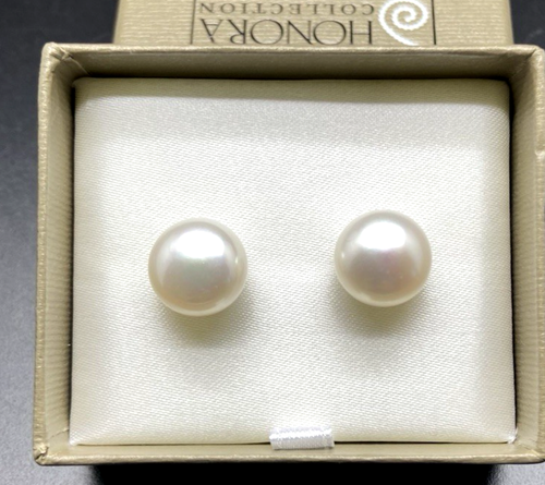 Honora STERLING SILVER LARGE 12MM WHITE PEARL STUD EARRINGS NEW IN BOX