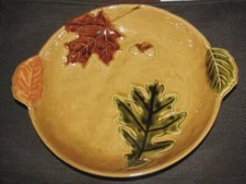 Kohl's Harvest Thanskgiven Oven Proof Serving Bowl 10" x 2" Embossed Leaves NEW
