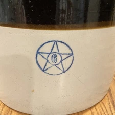 Antique Crock Blue Star Stoneware Crooksville Ohio 6 Gallon Primitive Salt Glaze