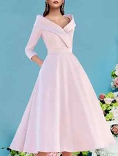 A-Line Mother of the Bride Dress Wedding Guest Vintage Pink Tea Length Satin