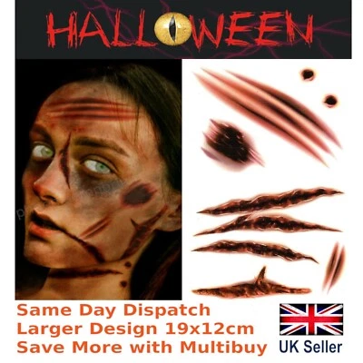 Halloween Fancy Dress SFX Scars Wounds Cuts Fake Blood Horror Temporary Tattoos