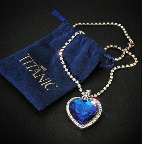 TITANIC HEART OF THE OCEAN PENDANT NECKLACE WITH VELVET POUCH - nice gift - Picture 2 of 3