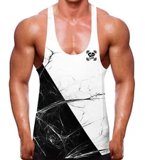 Shredded White Black Stringer Vest Workout Crossfit Men Gym Wear Muscle Top Race