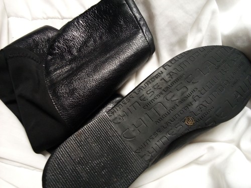 CHINESE LAUNDRY RILEY 40091 PULL ON STRECHY BLACK LEATHER KNEE HIGH BOOTS 9.5 23 - Picture 4 of 7
