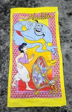 Vintage 90's Disney Aladdin Beach Towel 56 X 30 Yellow Franco Cotton Genie Flaws