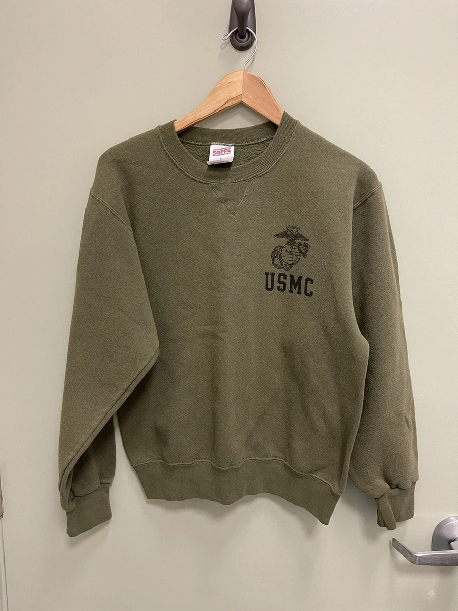 Vintage USMC Marine Corps Sweater Mens Size S Army Green Fleece Crew Made USA
