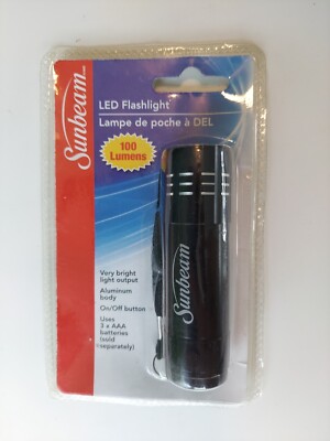 SUNBEAM LED FLASHLIGHT ALUMINUM 3.5'' WITH LANYARD REQUIRES 3X AAA BATTERIES NEW