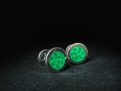 NEW Deumer .925 Sterling Silver Cufflinks | Green & Brown Vitreous Enamel Inset