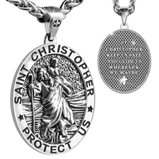 Saint Christopher Necklace St Christopher Medal Bless Safety Religious Pendan...