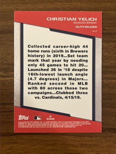 2022 Topps Opening Day - Bomb Squad Christian Yelich #BS-25 - Picture 2 of 2