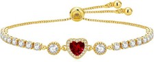 Birthstone Heart Dainty Gold Tone Bracelet for Women