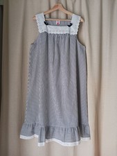 Vintage St. Michael Nightgown Striped With Eyelet Lace Sleeveless With Bows