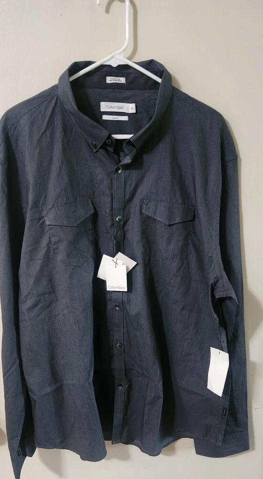 Camisa de vestir Calvin Klein para hombre 2XL abotonada SLIM FIT. Gris carbono. ¡Nuevo con etiquetas! Foto 2 de 4