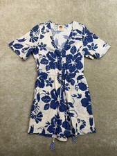 Pagliaccetto Farm Rio Anthropologie Breezy Tropical floreale donna piccolo blu bianco