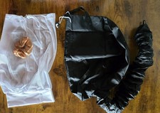 hair dryer bonnet black with cream silky hair scrunchie hair tie