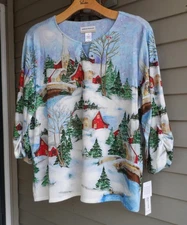 NWT ALFRED DUNNER HOLIDAY WINTER WONDERLAND SCENE JEWEL TRIM KNIT TOP $63 3X