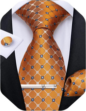 Plaid Ties for Men Silk Checkered Necktie and Pocket Square Cufflinks Tie Clip S