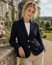 J.Crew Regent Blazer Black Wool Blend Gold Crest Buttons Size 2 Professional