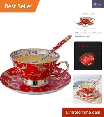 Handgefertigtes Bone China Tasse & Untertasse Set - 6,8 Unzen Retro Blumendesign, Geschenkfertig
