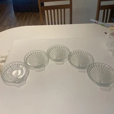 Anchor Hocking Glass Clam Shell Bowl Texture 7” Footed Frosted 1970's Set of 5