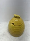 Vintage FRANKOMA POTTERY Honey Pot Beehive 803 Yellow Glaze W/Bee Lid, 12oz, USA