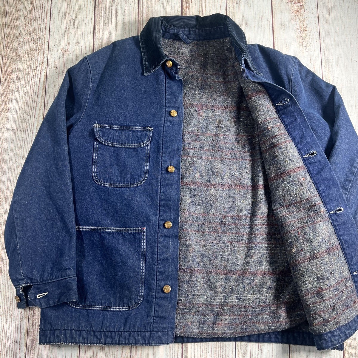 Vintage 60s / 70s Blanket Lined Denim Prison Chore Jacket Blue