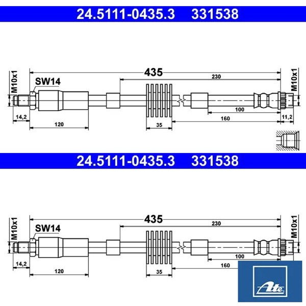 2X Bremsschlauch ATE 24.5111-0435.3 2 BremsschläUche Rechts Links Vorne-image