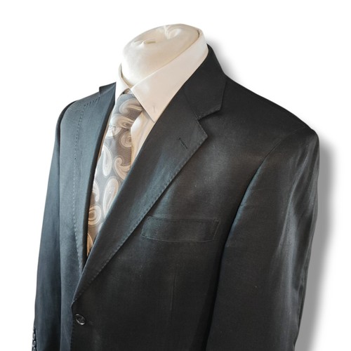 M&S Collezione Herren Blazer Sakko Größe 42 M Schwarz Seide Leinen 2 Knöpfe - Bild 5 von 17