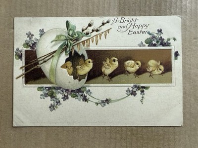 Postcard Easter Greetings Chicks Hatching Egg Vintage 1910