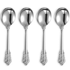 Gorgeous Round Soup Spoon, Set of 4, 18/10 Stainless Steel, Luxury Bouillon S...