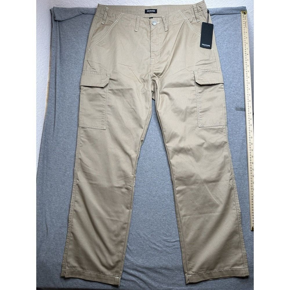 True Religion Pants Mens 34X32 Tan Travertine Cargo Flat Front Straight…