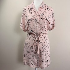 Ganni Spring St. Crepe Mini Shirt Dress Pink Black Abstract Print Womens Medium