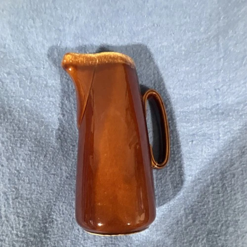 Vintage Hull Brown Ceramic Pitcher Glossy Pottery Handle Incised Base