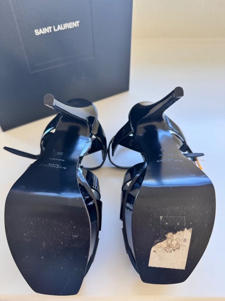Sandalia Yves Saint Laurent Tributo Negra 105 Tacones Zapatos Talla 38 Foto 3 de 3