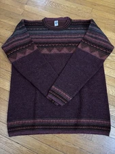 Wool Sweater Andes Mountain Design Merlot Wine Made In Ecuador Men’s Size XL