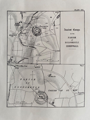 1873 Antique Map; Ancient Camps in Egloshayle Cornwall, Pencarrow ...