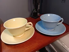 2 Tea Cups and Saucers LuRay Lu Ray Pastels 1 yellow 1 blue