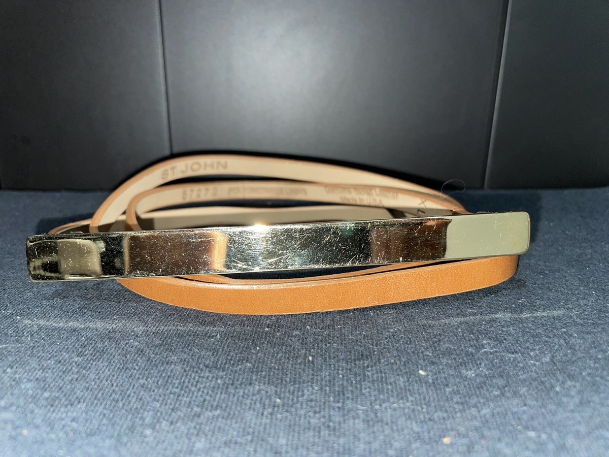St. John Women\'s Belt Tan Size 10 Suede Leather Gold Tone Buckle Adjustable Ball Buckle Belt – St. John Knits main image 2