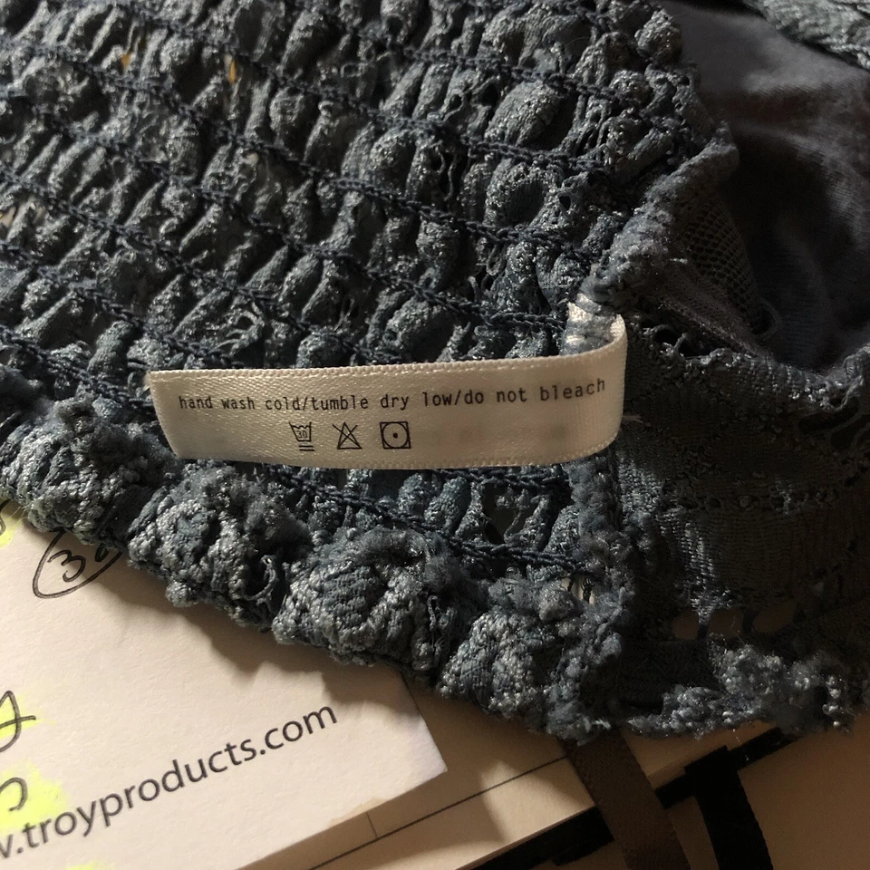 Bralette Anémona Crochet Encaje Talla S Acolchado Azul Cruzado Top Corto Transparente Boho Foto 4 de 4