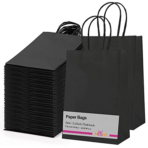 20-Pack Small Black & White Gift Bags With Handles - 5.25x3.75x8 Inch Party Favor Bags