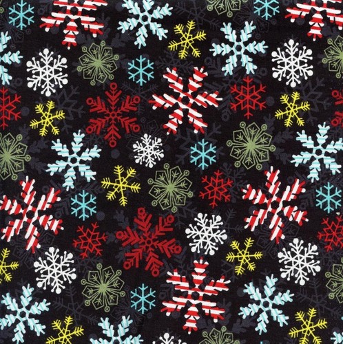 Lustige Schneeflocken schwarz Yule Tide Cheer Quilt Nähen Stoff STUDIO E