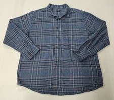Eddie Bauer Men's Bristol Plaid Button Up Flannel Shirt XXL Chambray Blue