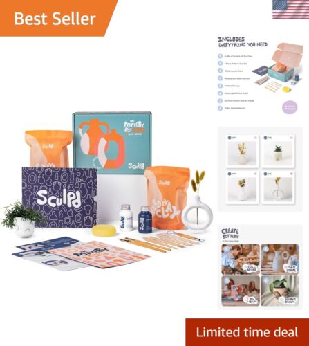 Pottery Starter Kit - Complete Air Dry Clay Beginner Set for 2 Adults: Includ...