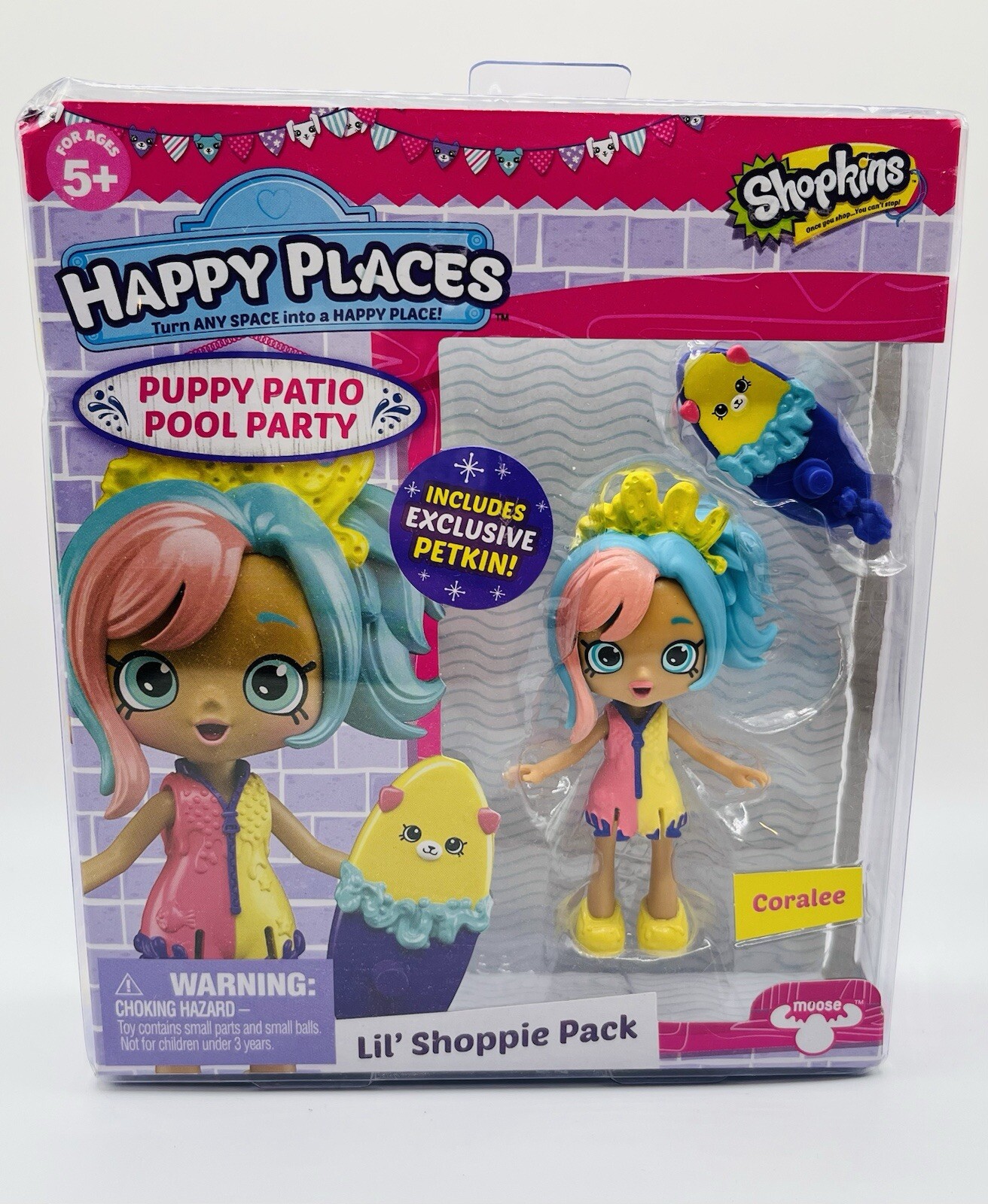 Shopkins Happy Places Coralee Lil' Shoppie Pack Cachorro Patio Piscina Fiesta con Mascota