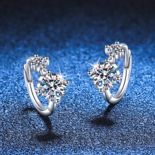 Real 1.2ct Moissanite Hoop Earrings Women 925 Sterling Silver Pass Tester Gift